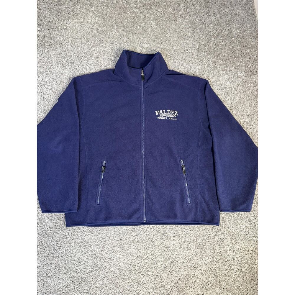 Polar Jacket Mens XL Blue Fleece Full Zip Valdez Alaska Fish Outdoor Embroidered